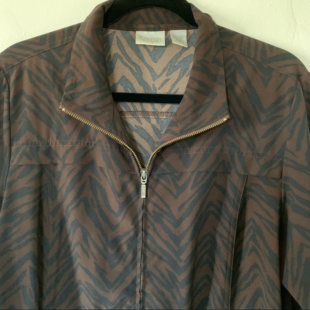 Chico’s Animal Print Brown and Black Zip Front Casual Blazer Size Large - Picture 4 of 13